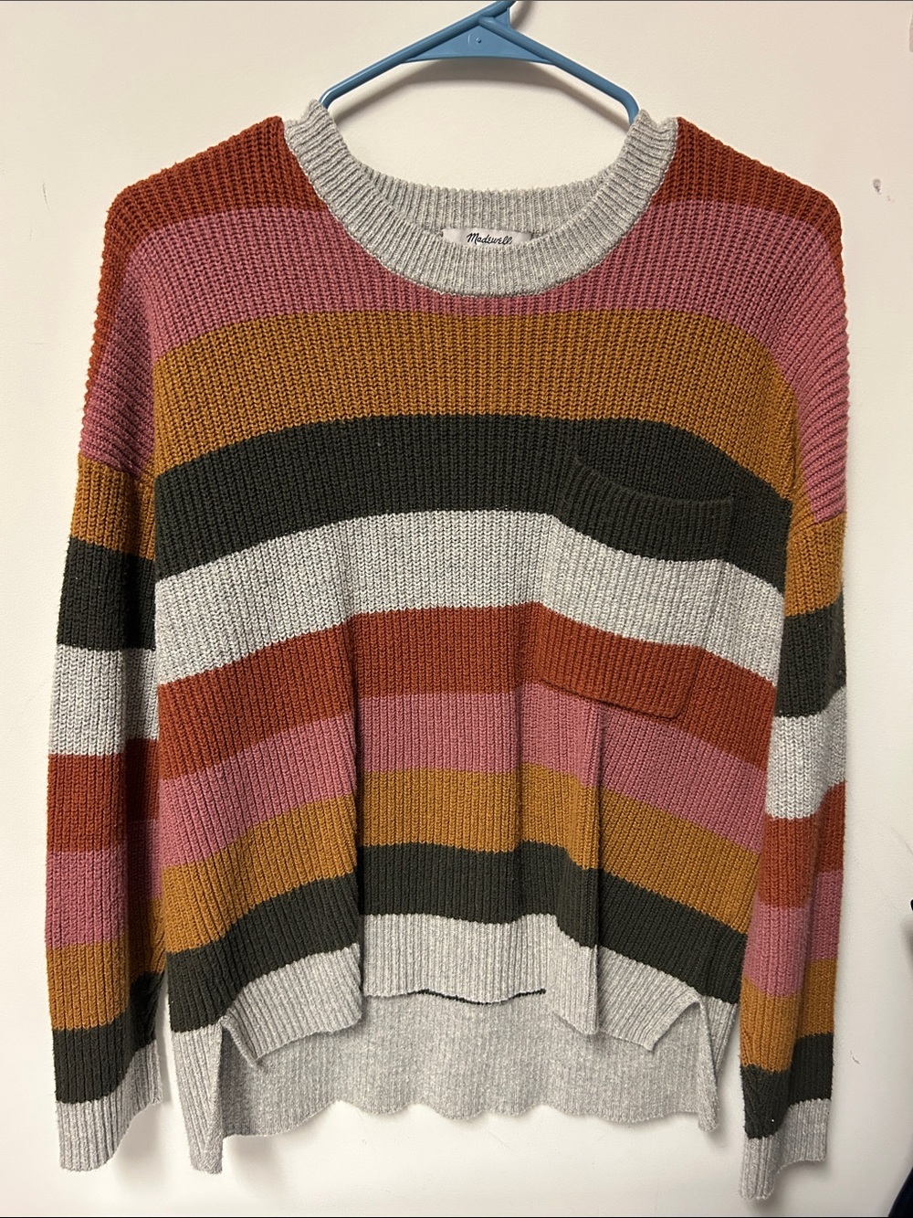 Madewell Striped Crewneck Sweater in Rust, Pink, Mustard, Charcoal & Light Gray